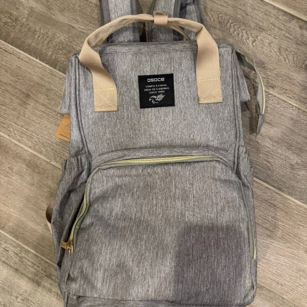 New OSOCE Diaper Bag‎ Backpack Gray Multi Pocket Baby Travel Backpack NWT